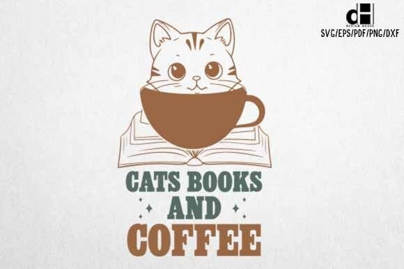 Creative Graphics for Book SVG PNG Cats Books and Coffee